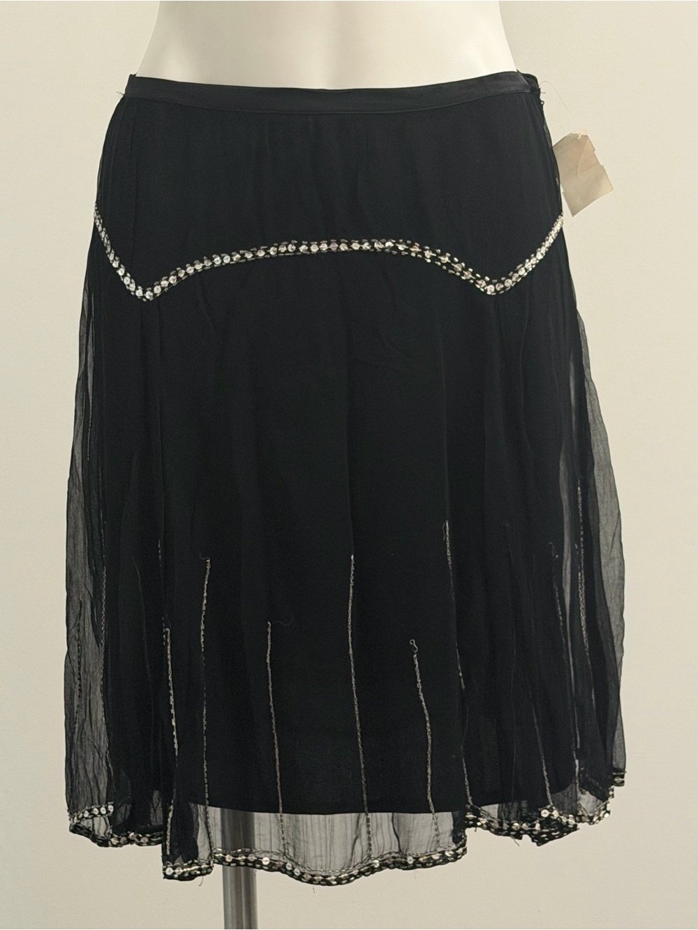 Vintage Black Chiffon Embellished Skirt